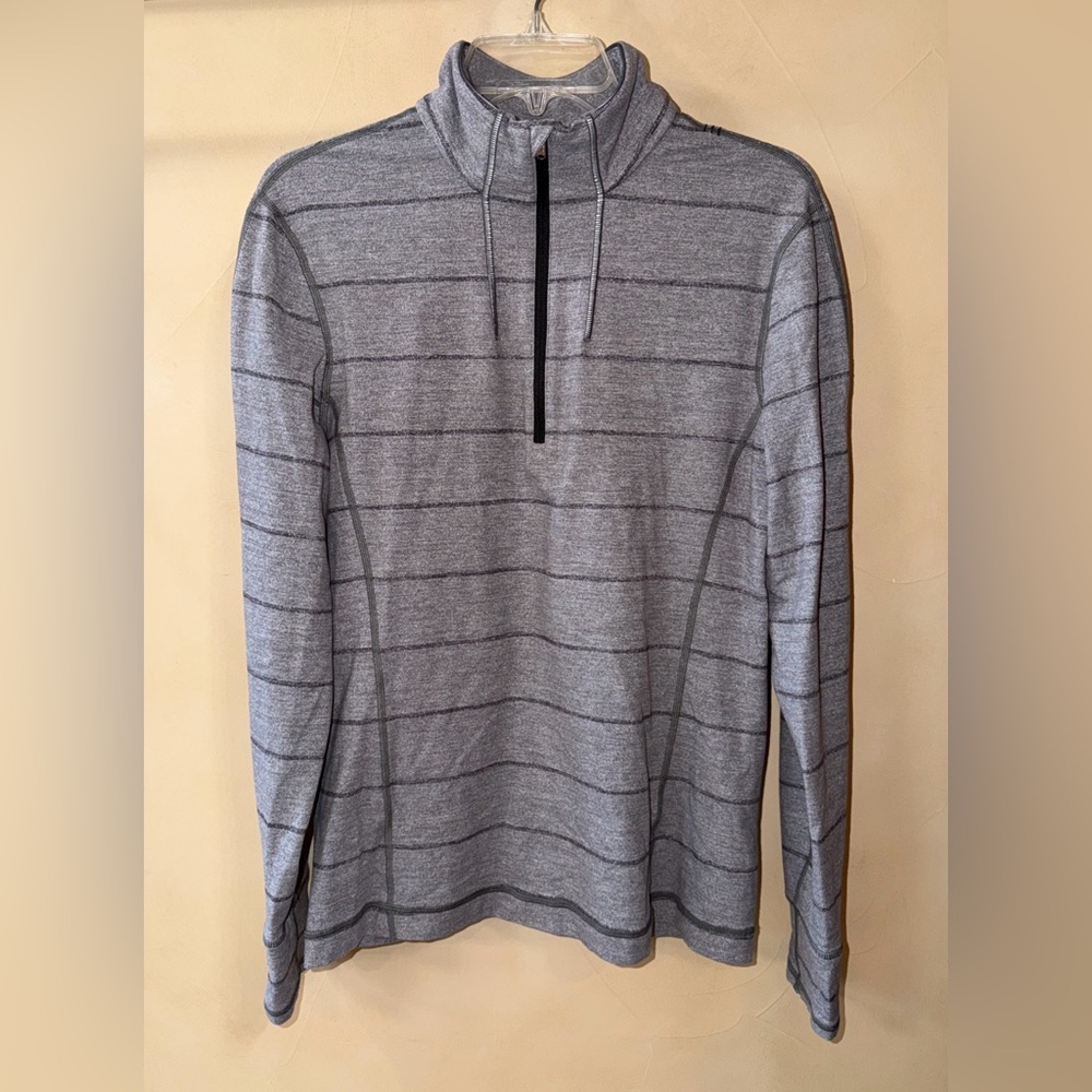 Lululemon Mens Sweat Session 1/2 Zip Pullover Long Sleeve Heathered Gray Striped